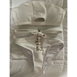 White Lace Up Bikini with Cutouts